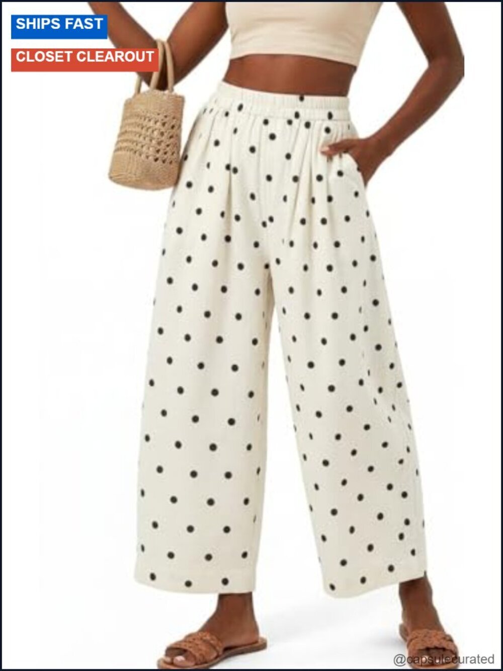 Cotton Linen Women's Barrel Pants Wide Leg Cropped Trousers Elastic Waist